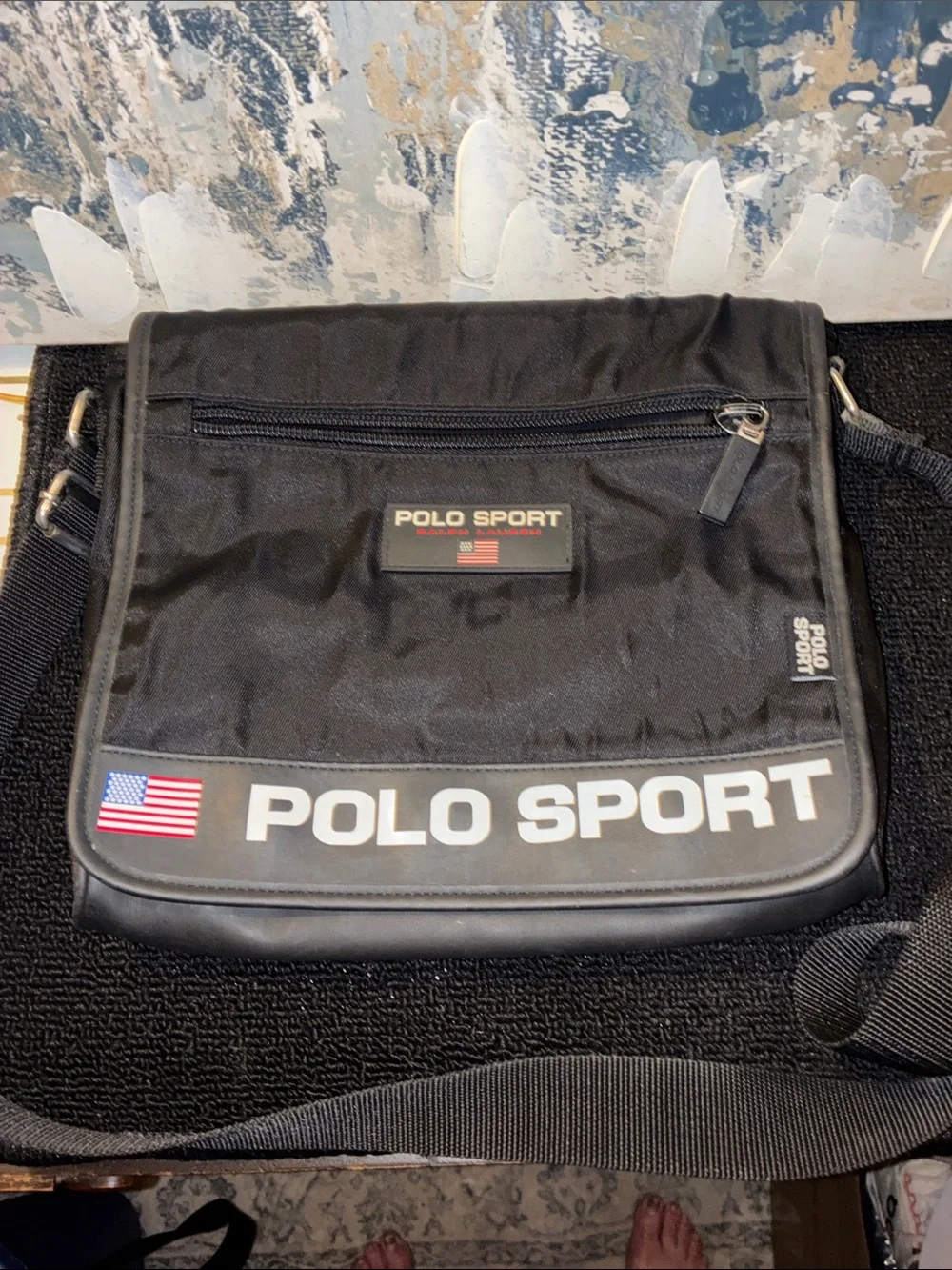 Vintage Genuine Polo by Ralph Lauren Black Polo Sport Messenger Bag